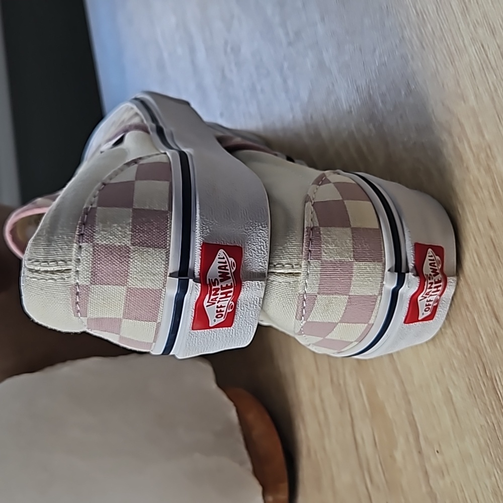 Vans Pink and Cream Checkered Slip-On Sneakers - Picture 3 of 8